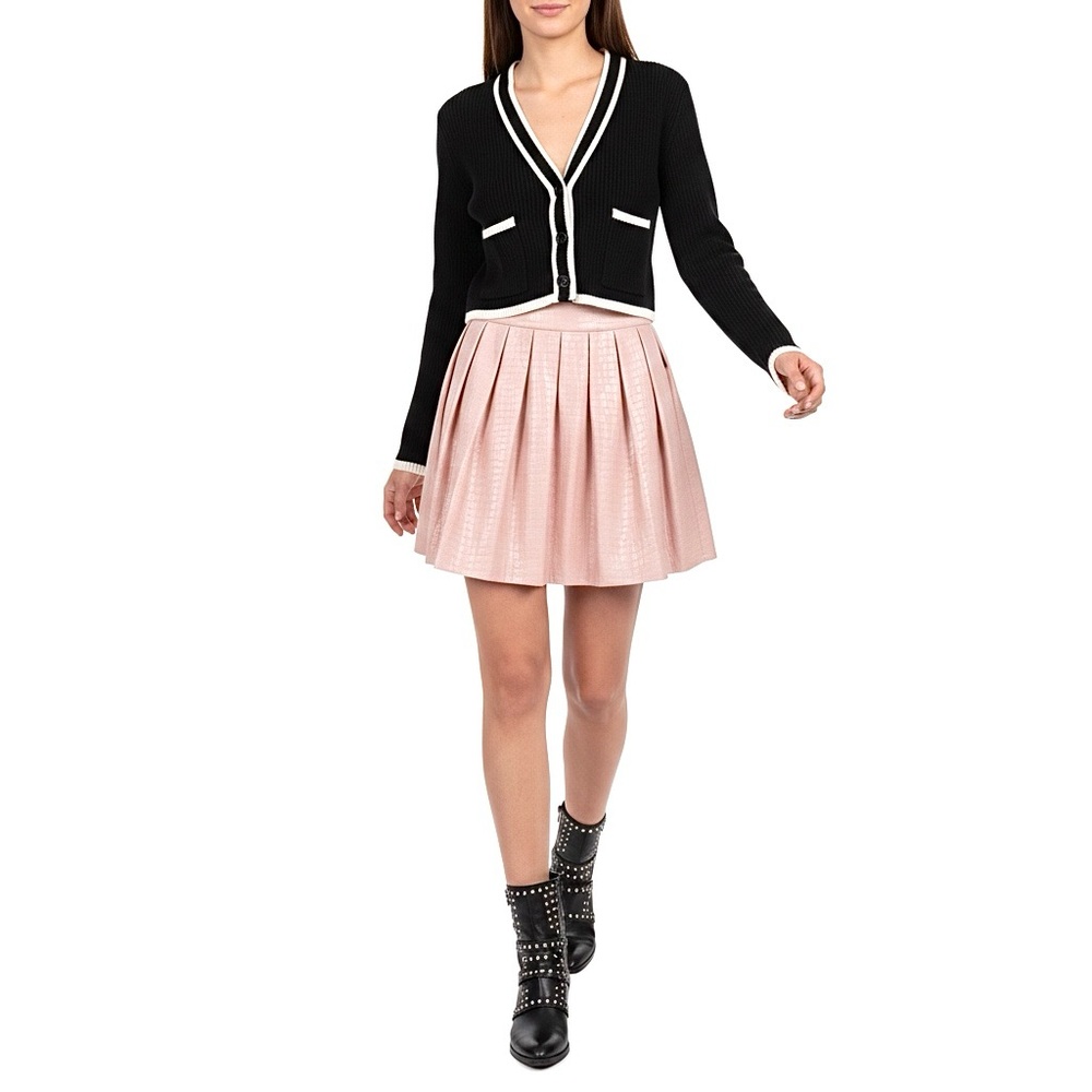 ALICE + OLIVIA Blush Pink Croc Embossed Faux-Leather Pleated Mini Skirt Size 12